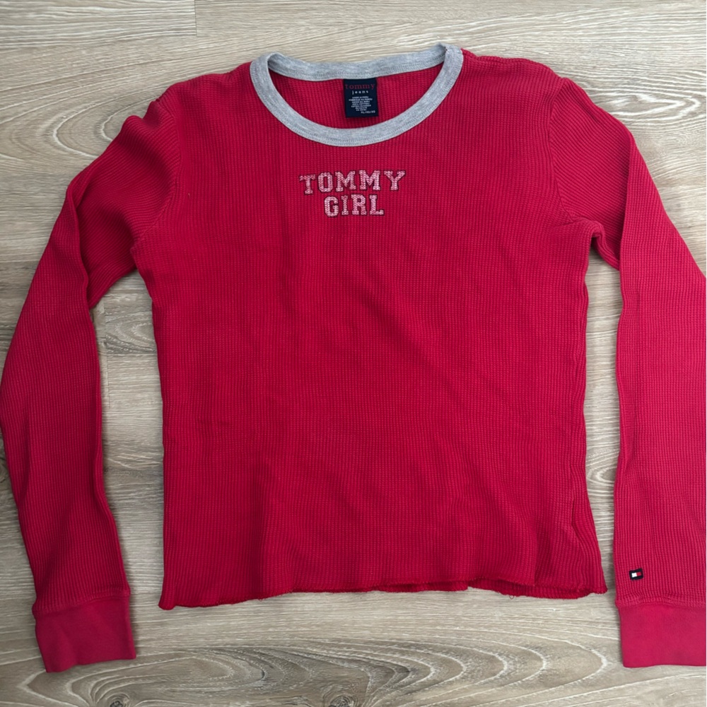 Vintage Tommy Girl Long Sleeve Thermal 100% Cotton Graphic Top Y2K